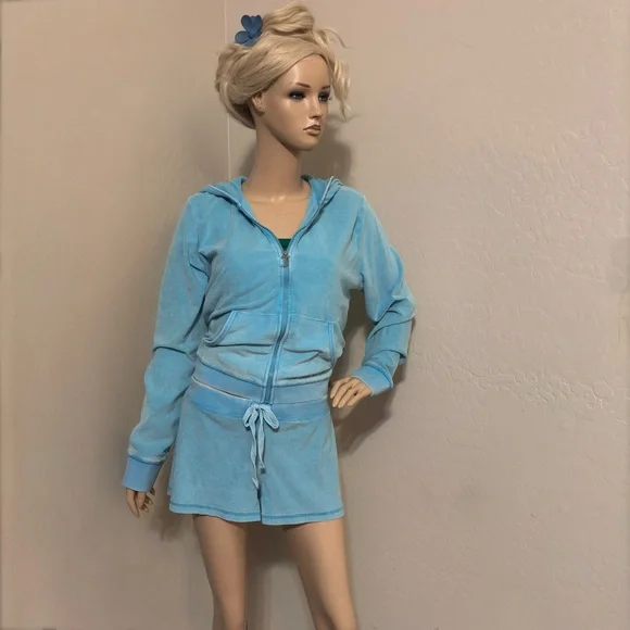 JUICY COUTURE Big Bling Terry Track Suit Jacket and Shorts in Wave Size XL NEW - Picture 3 of 17